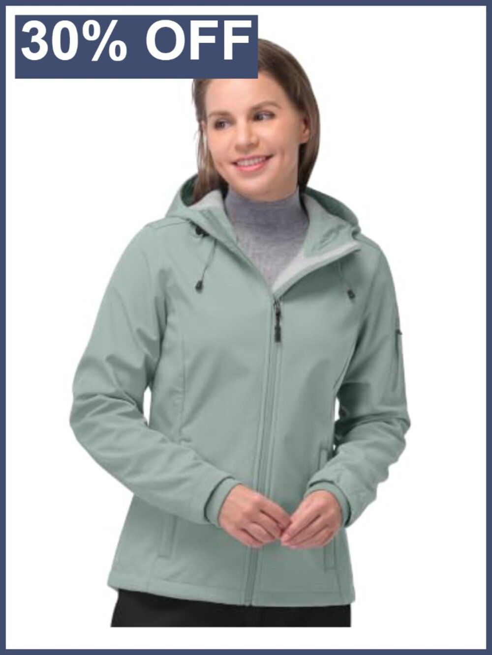 Women's Softshell Jacket Waterproof Hooded Fleece Lined Rain Coat Zip Up